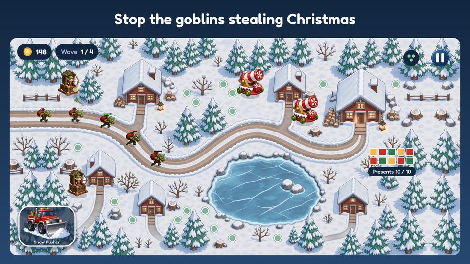 Elves defending a snowy road at the start of the game