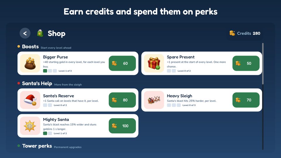 The shop, where credits buy perks